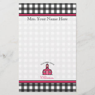 Teachers Have Class - Charcoal Grey Gingham Stationery
