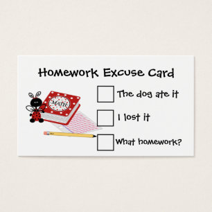 Teacher's Homework Excuse Cards
