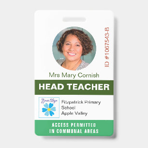 Teacher's ID Name Tag, Job Title and Logo Photo Badge