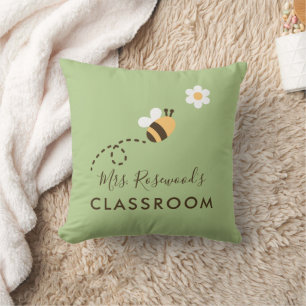 Teacher's Name Classroom Bee Dusty Green Cushion