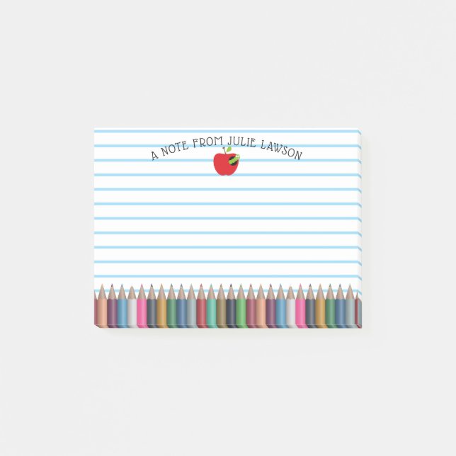 Teachers Name Coloured Pencils Back to School Post-it Notes (Front)