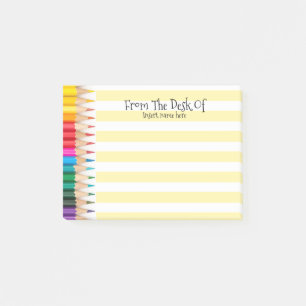 Teachers name desk organiser coloured pencils post-it notes