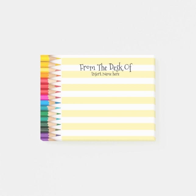 Teachers name desk organiser coloured pencils post-it notes (Front)