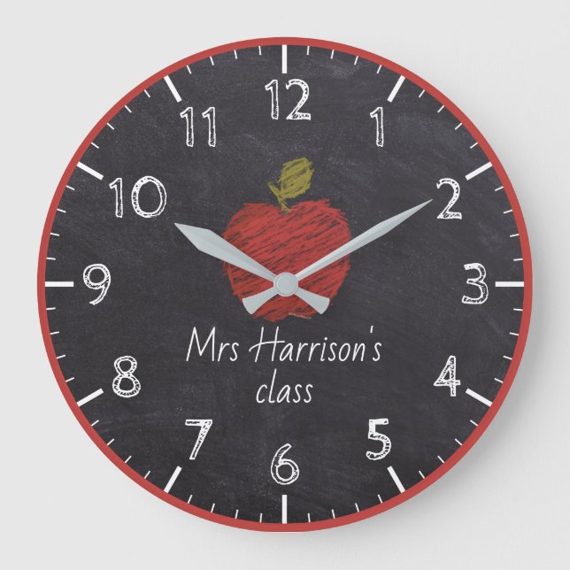 Teacher's Name Faux Chalkboard Classroom Clock (Front)
