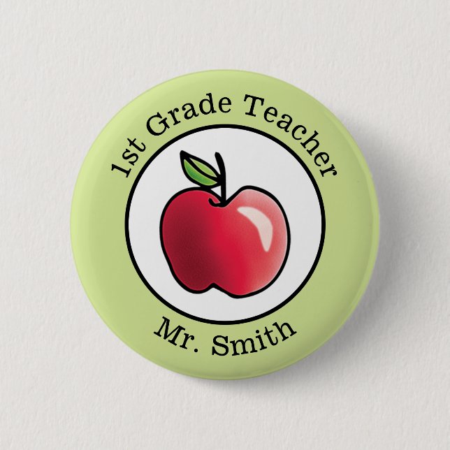 Teacher's Name Red apple Personalised 6 Cm Round Badge (Front)