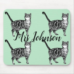 Teachers Name Tabby Cat Computer Mouse Mat Pad