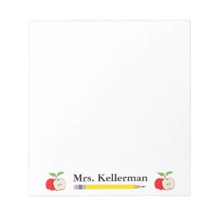 Teacher's Name with Apples and Pencil 5.5 x 6 Notepad