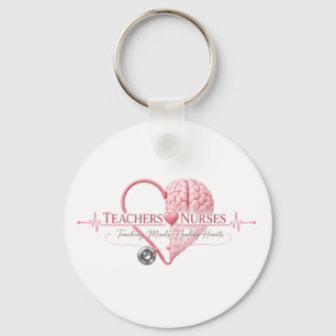 Teachers Nurses Heart Brain Pink Design Key Ring
