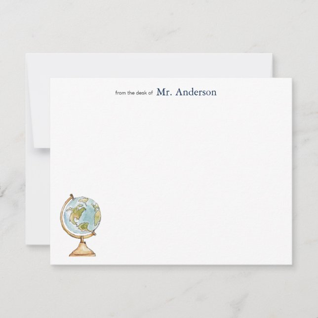 Teachers Personalised Note Cards with Globe (Front)