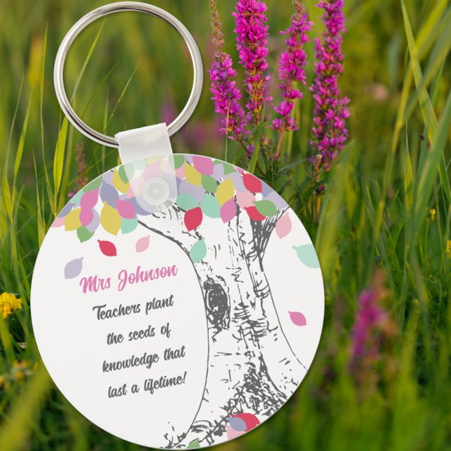 Teachers Plant the seed of knowledge rainbow tree Key Ring (Creator Uploaded)