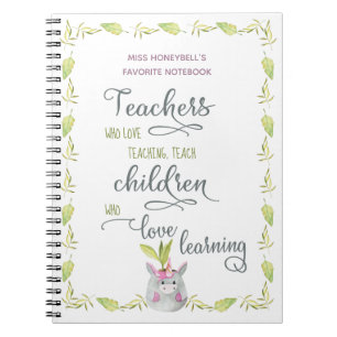 Teachers Quote Cute Unicorn Plant Pot Personalised Notebook