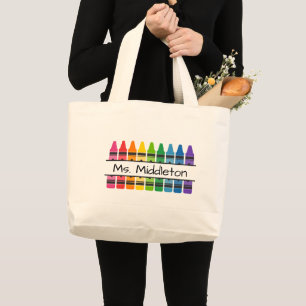 Teacher's Rainbow Crayons Personalised Large Tote Bag