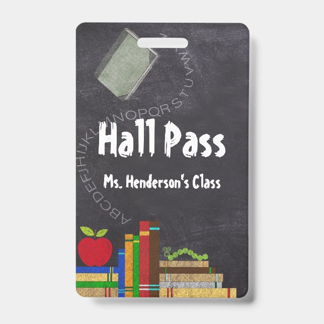 Teachers School Chalkboard Hall Pass ID Badge (Front)
