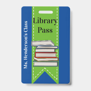 Teachers School Library Hall Pass Badge ID Badge