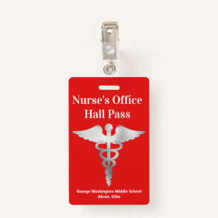 Teachers School Nurse Hall Pass Badge ID Badge