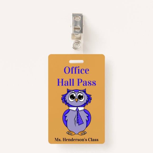 Teachers School Office Hall Pass Badge ID Badge (Front with Clip)