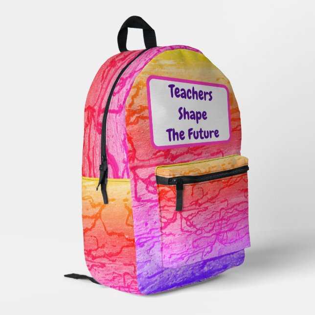 Teachers Shape Future Abstract Neon Appreciation Printed Backpack (Back Corner Left)