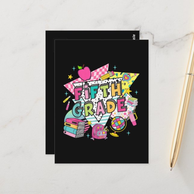 Teachers Students Retro 90s Back To School Postcard (Front/Back In Situ)