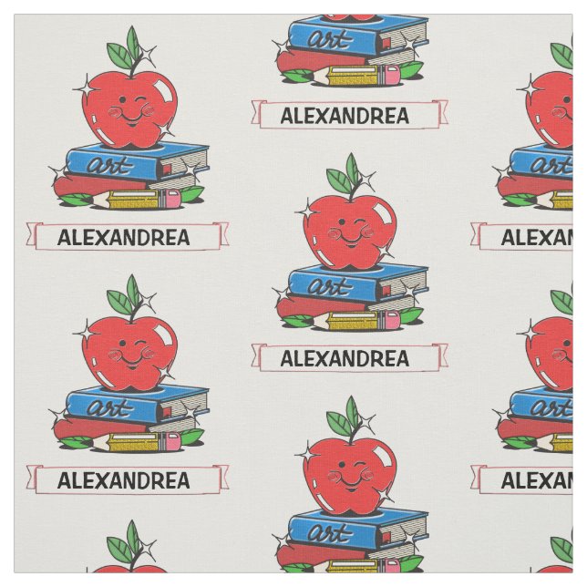 Teachers Students School Books Apple Personalise Fabric (Swatch)