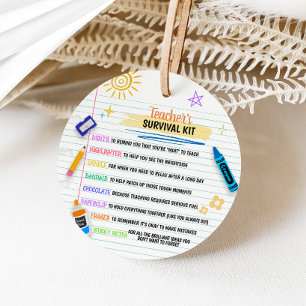 Teacher's Survival Kit Back to School Round Favour Tags