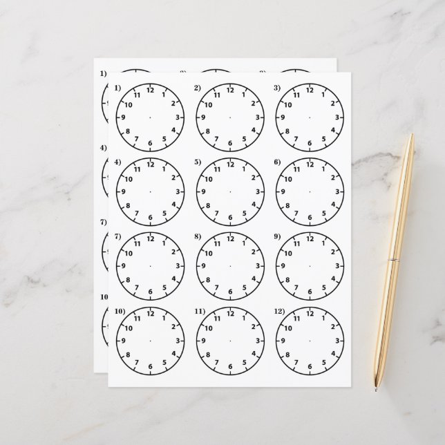 Teacher's Teaching Aid Tell the Time Work Sheets (Front/Back In Situ)