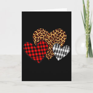 Teachers Valentines 3 Hearts Buffalo Plaid Leopard Card