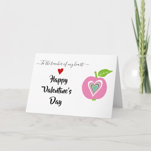 Teachers Valentines day colourful hearts pink appl Holiday Card (Front)
