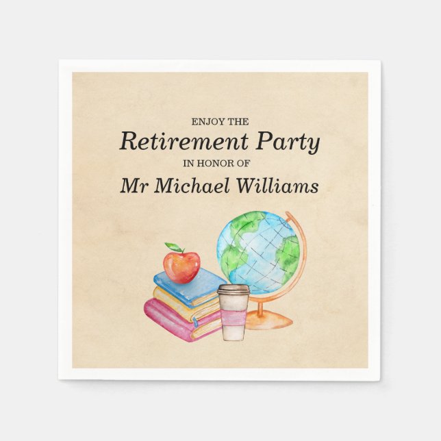 Teachers Vintage Globe Books Retirement Party  Napkin (Front)