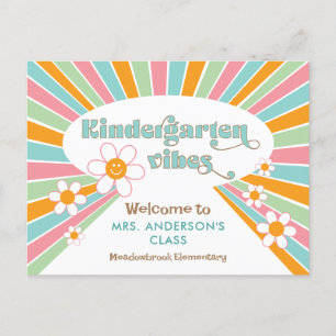 Teacher's Welcome to Kindergarten 70s Retro Postcard