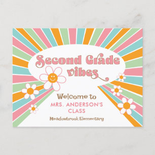 Teacher's Welcome to Second Grade 70s Retro Postcard