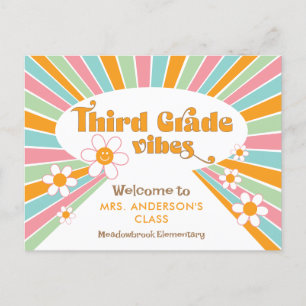 Teacher's Welcome to Third Grade 70s Retro Postcard