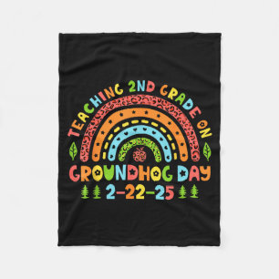 Teaching 2nd Grade On Groundhog Day Funny School T Fleece Blanket