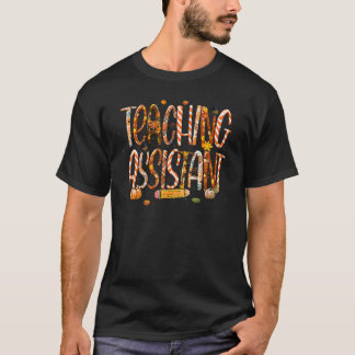 Teaching Assistant Leopard Pilgrim Hat Fall Thanks T-Shirt