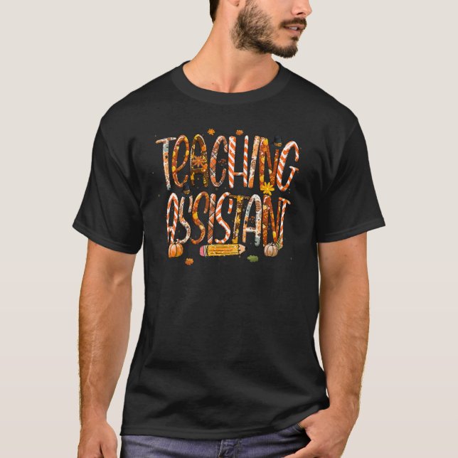 Teaching Assistant Leopard Pilgrim Hat Fall Thanks T-Shirt (Front)