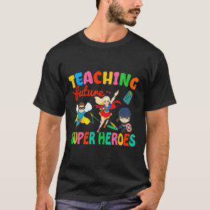 Teaching Future Super Heroes Groovy Teacher Back T T-Shirt
