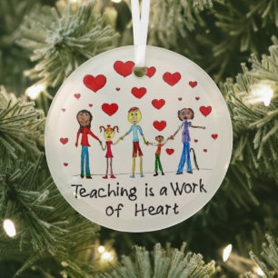 Teaching is a Work of Heart Glass Tree Decoration
