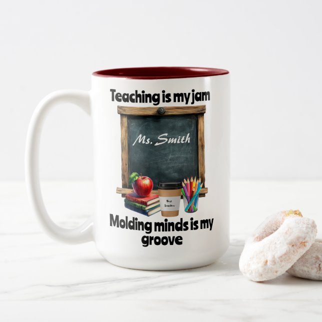 Teaching Is My Jam T-Shirt Two-Tone Coffee Mug (With Donut)