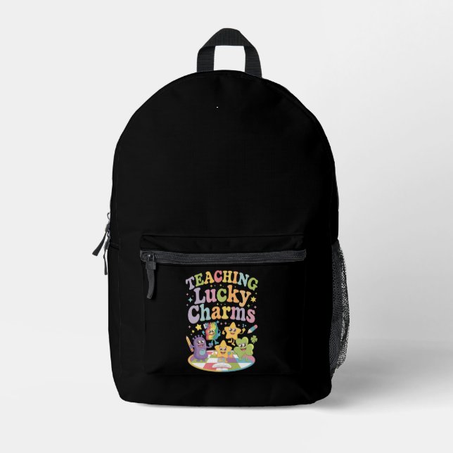 Teaching Lucky Charms Teacher St Patricks Day Printed Backpack (Front)