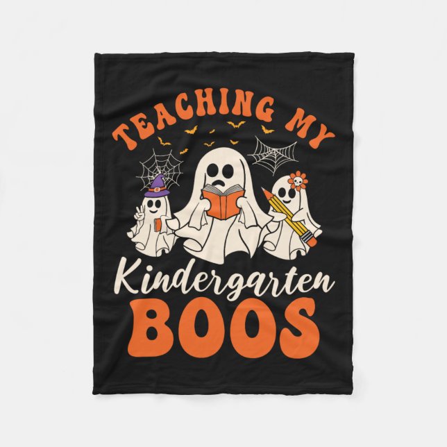 Teaching My Kindergarten Boos Retro Ghost Hallowee Fleece Blanket (Front)