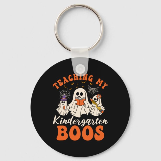 Teaching My Kindergarten Boos Retro Ghost Hallowee Key Ring (Front)