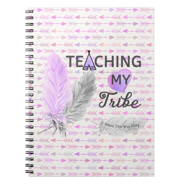 Teaching my Tribe Pink Arrow Pattern Personalised Notebook (Front)