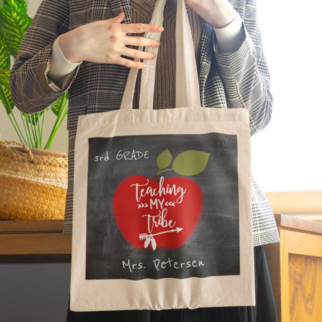 Teaching my tribe red apple teacher appreciation tote bag (Creator Uploaded)