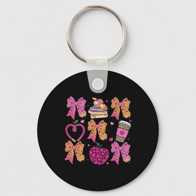 Teaching Sweethearts Teacher Coquette Bow Valentin Key Ring (Front)