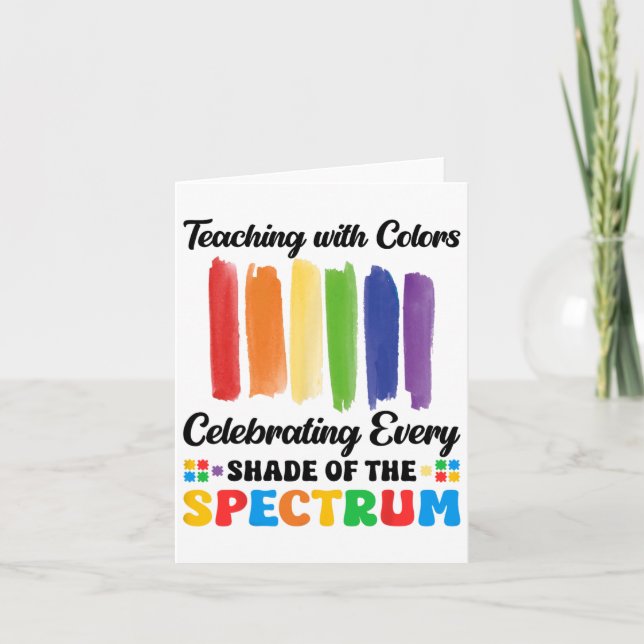 Teaching With Colours Spectrum Autism Teacher Awar Card (Front)