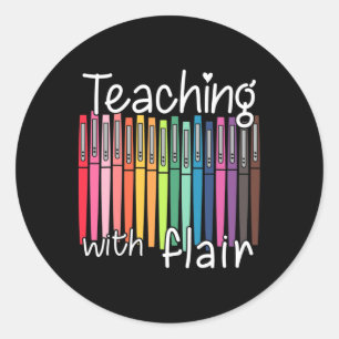 Teaching With Flair Pen Teacher Byck To School Gif Classic Round Sticker