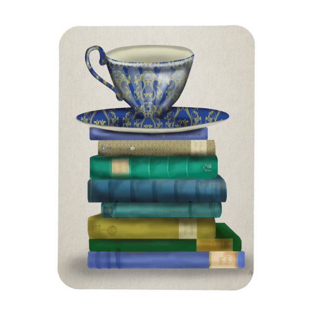Teacup and Books 3 Magnet (Vertical)