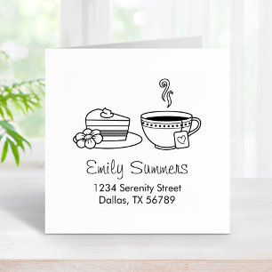 Teacup and Cake Address Rubber Stamp