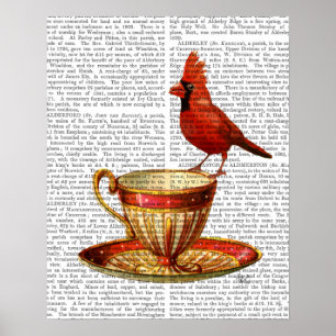 Teacup And Red Cardinal Poster