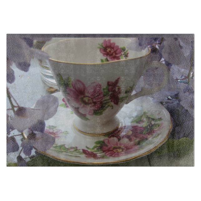Teacup and wisteria cutting board (Front)