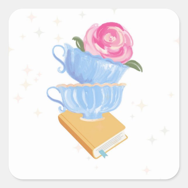 Teacup Book Lover Sticker | Cosy Reading Decal (Front)